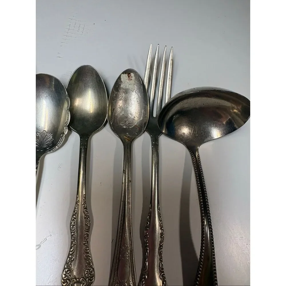 Vintage Silverplate Flatware Lot 10 Mixed Serving Pieces Rogers Wm Rogers